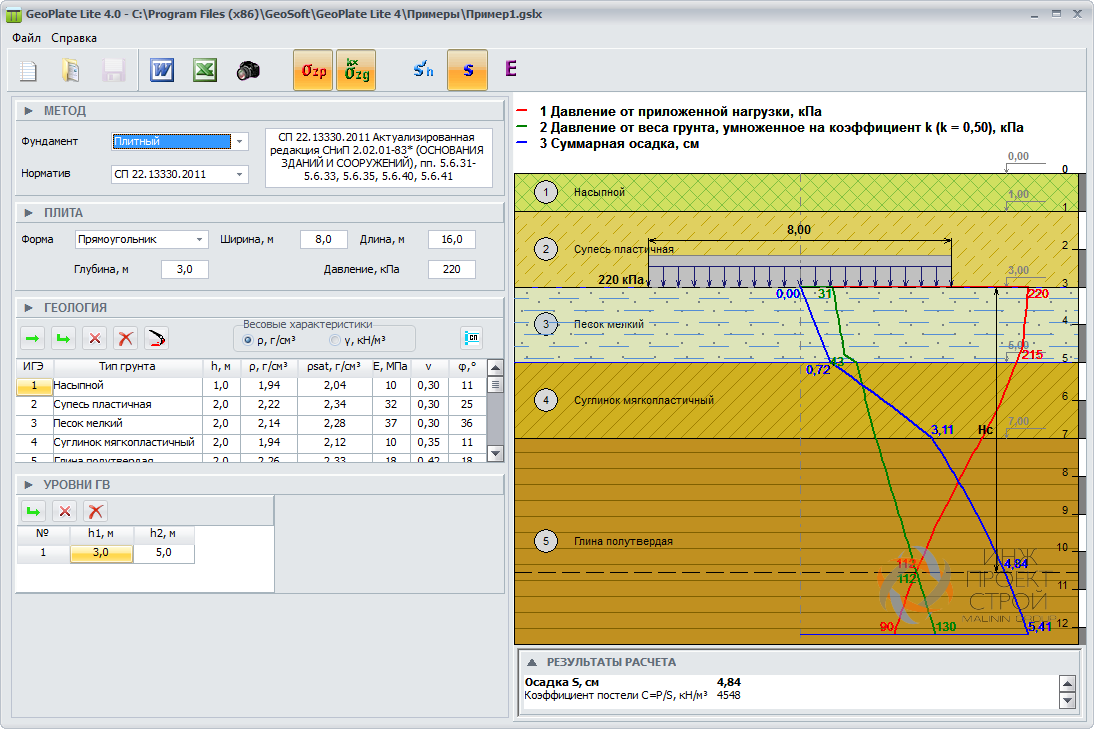 Расчет осадок фундамента. Программа для расчета фундамента. Осадка плитного фундамента методом послойного суммирования. Расчет осадки фундамента методом послойного суммирования.